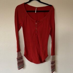Women's Red Long Sleeve Top